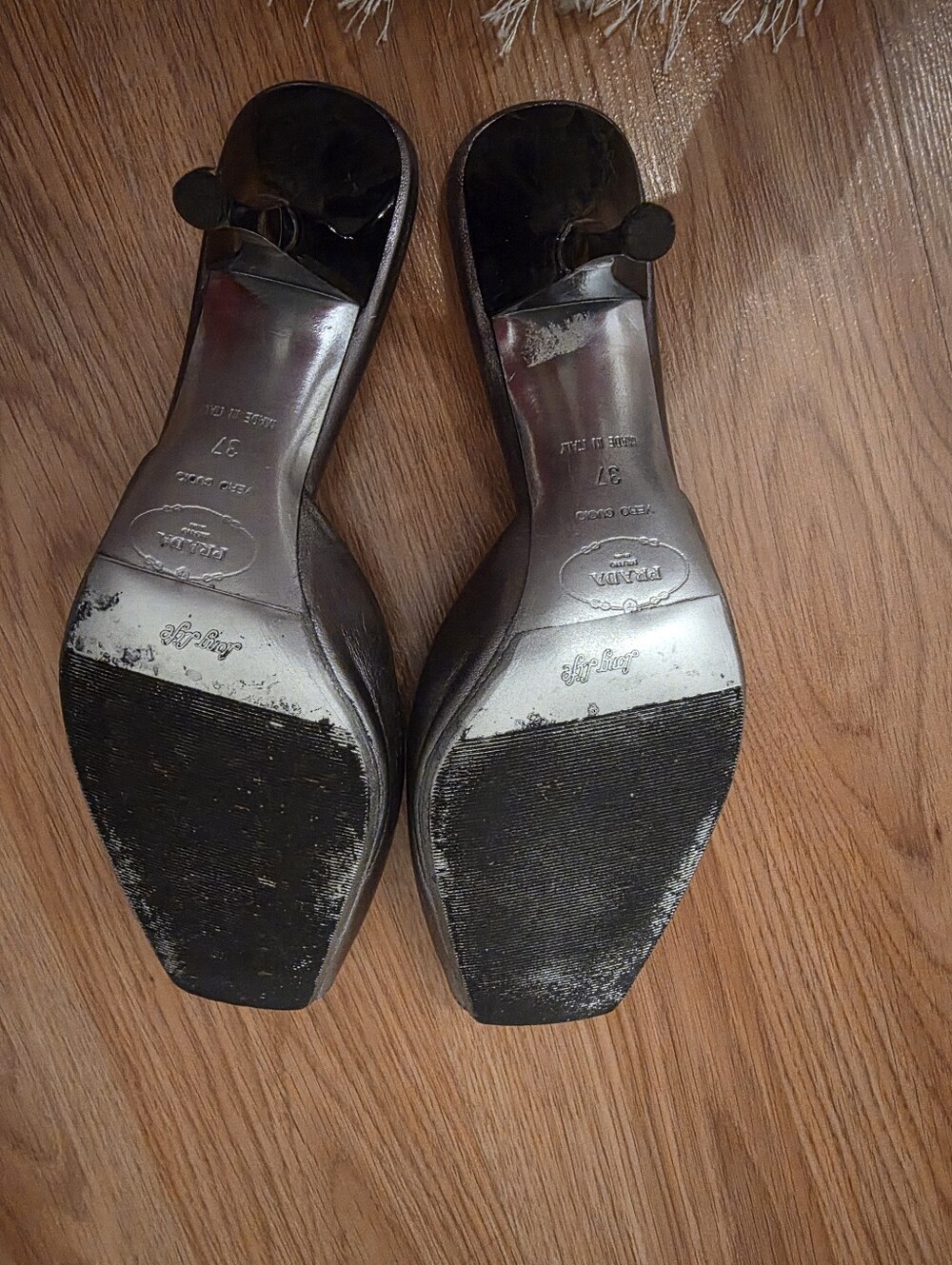 Prada Siver Leather Jeweled Square-Toe Mules - Picture 8 of 9